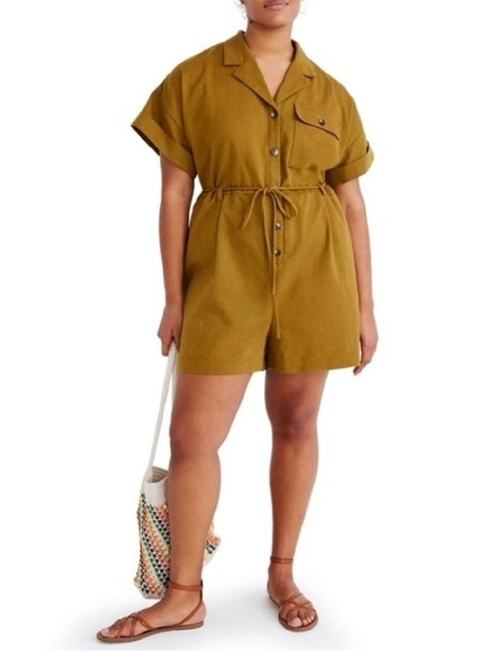 Madewell Safari Belted Romper One Piece Olive Green Size XXL